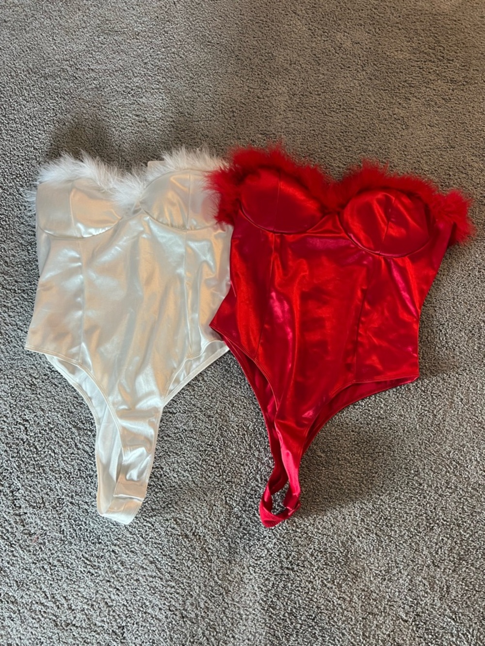 Satin Marabou-Trim Bodysuit Bundle